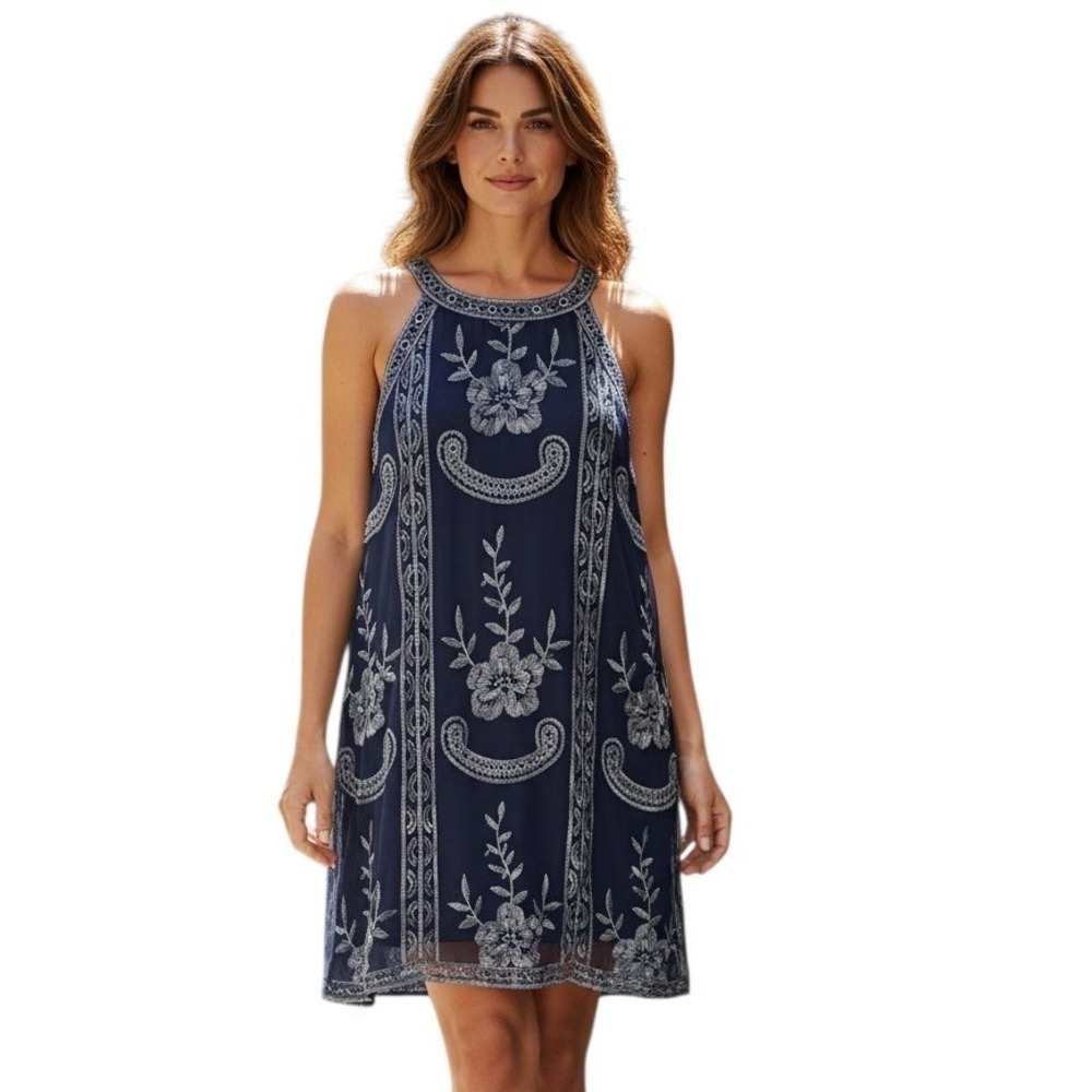 Altar'd State Elegant Metallic Embroidered Womens size Large‎ Whimsy Mini Dress